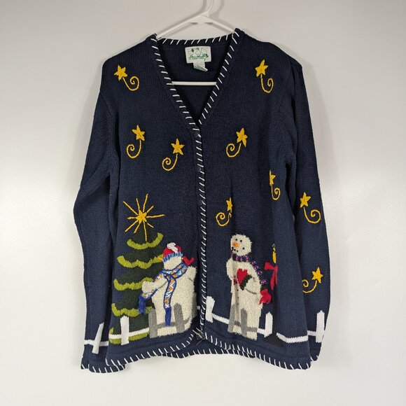 Quacker Factory Snowman Winter Christmas Button Down Cardigan Sweater - Picture 1 of 7